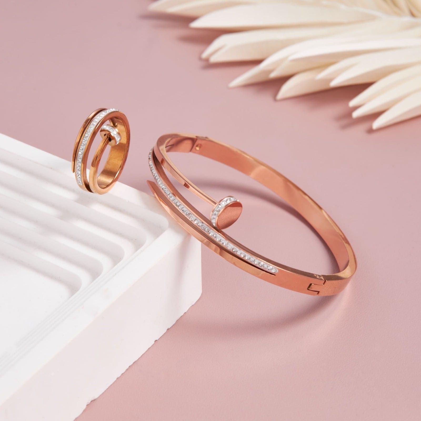 Rose Gold Nail Ring & Bracelet Set