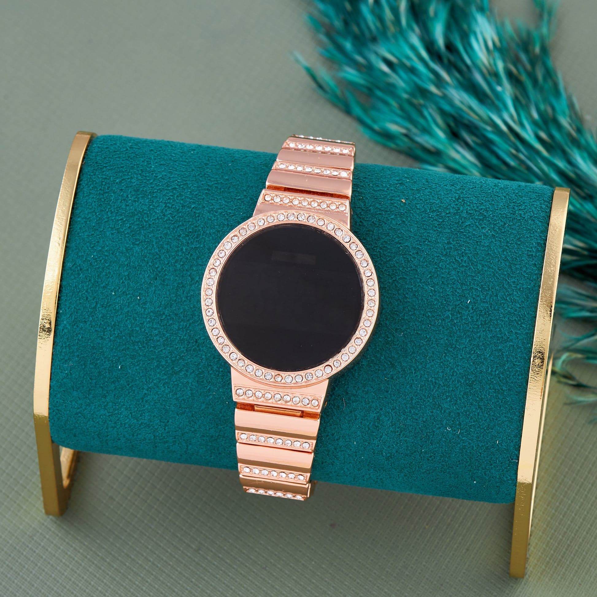 Rose Gold Digital Watch with Crystal Bezel