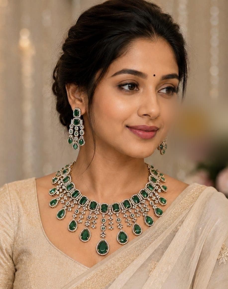 Emerald Diamond Necklace Set