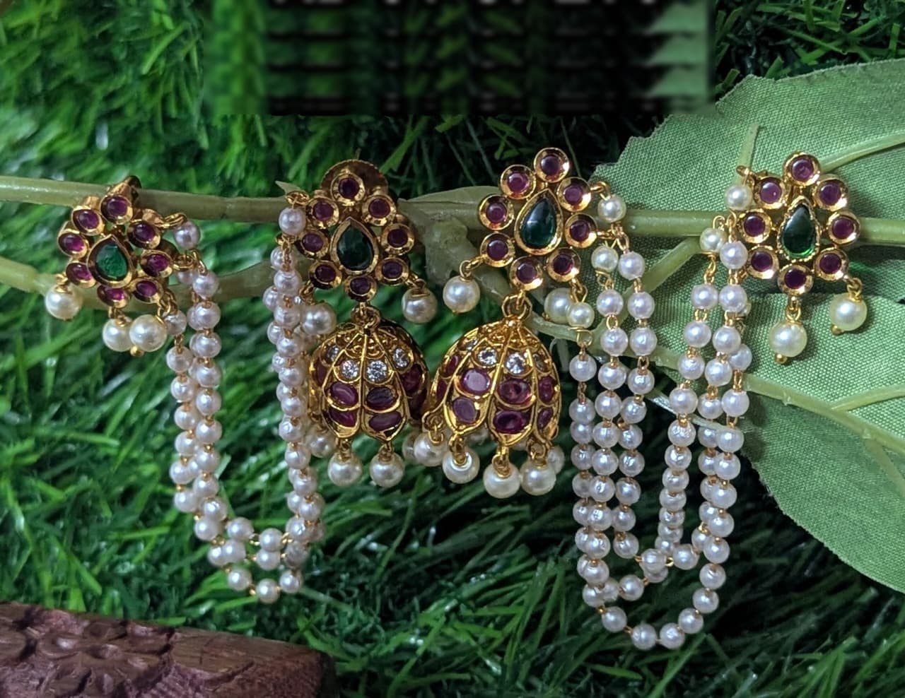 Jhumka Earrings with Pearl Hair Chain